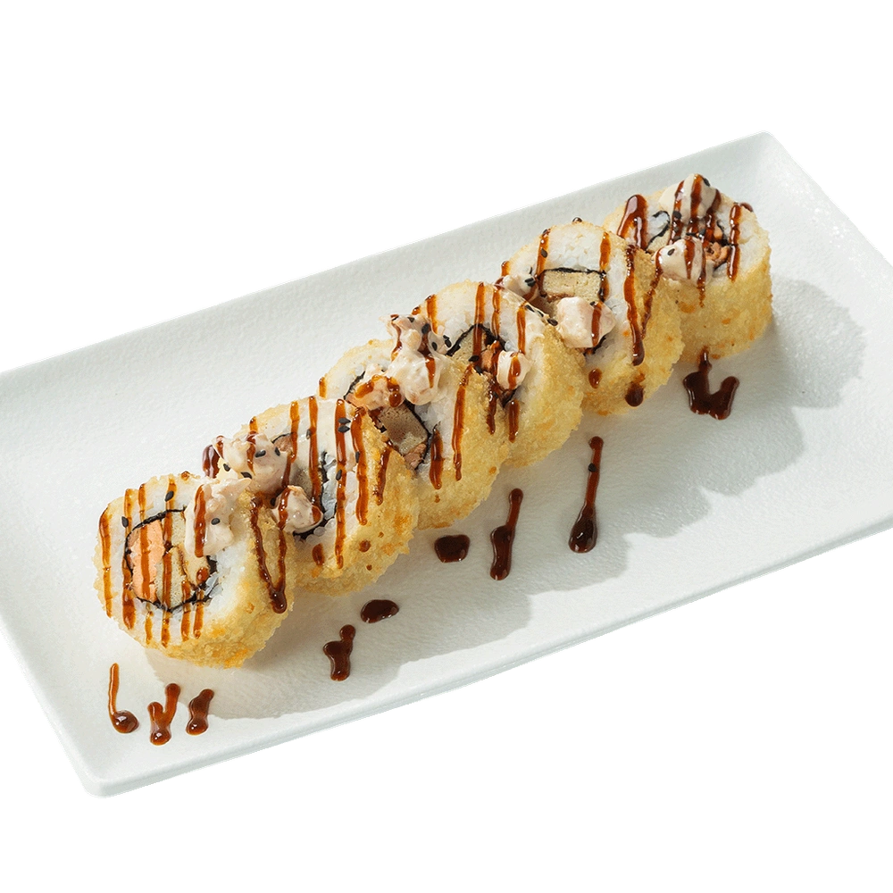 Тёплый ролл с креветками в сливочном соусе