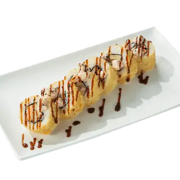 Тёплый ролл с креветками в сливочном соусе