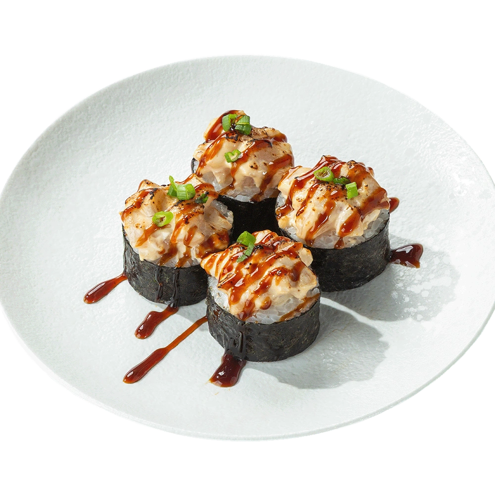 Запечённый ролл с гребешками и угрём 1/2