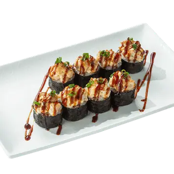 Запечённый ролл с гребешками и угрём