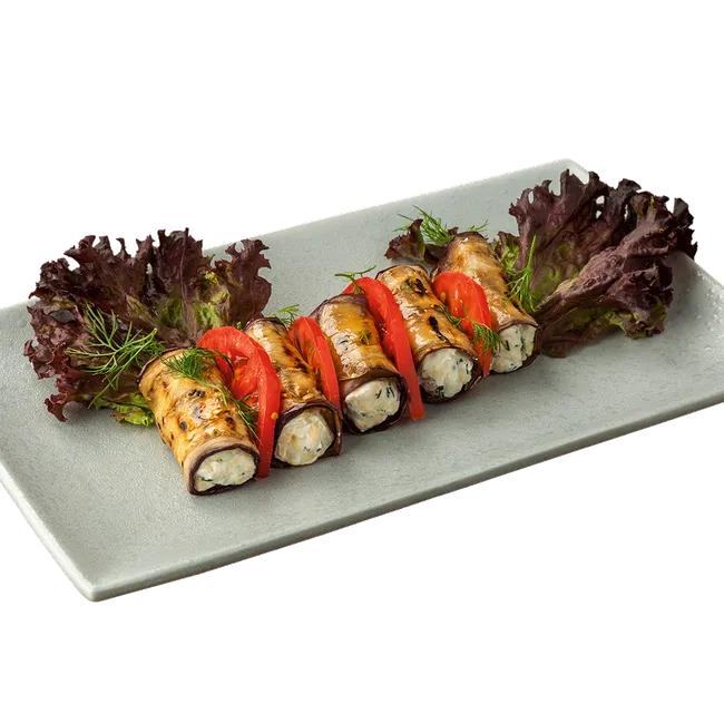 Рулетики из баклажанов с сыром и зеленью
